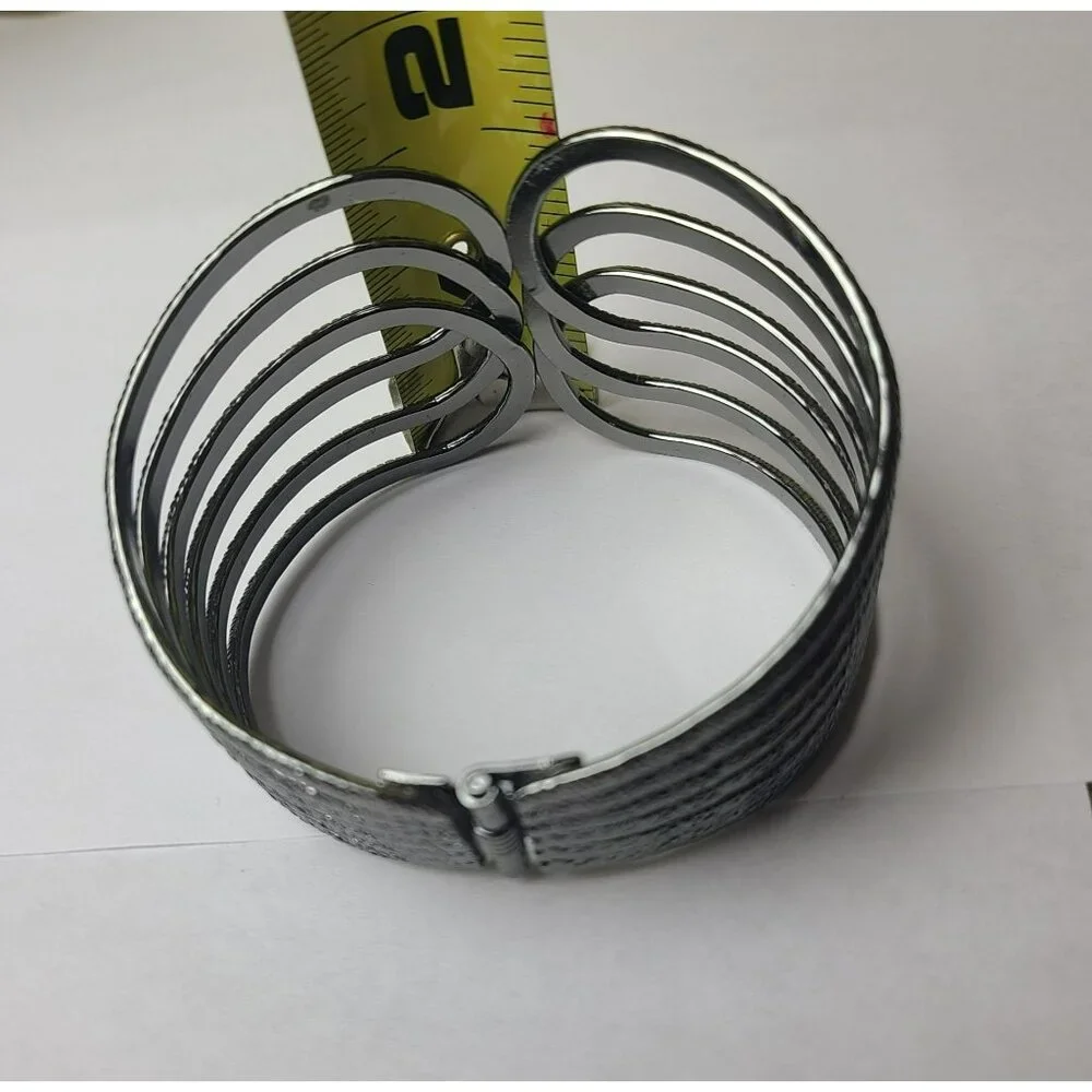 Antiqued Silver/Pewter-Tone Hammered Metal Wire Cuff Bracelet Fashion OSFM - Picture 8 of 9